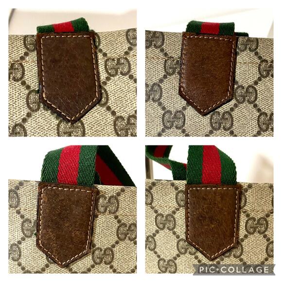 Gucci Tote Bag Monogram Coated Canvas Leather Vintage Purse Shoulder Web Bag - Picture 9 of 12